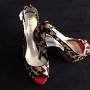Guess , pony skin leopard heels